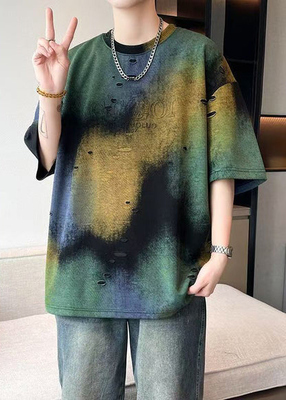 Loch Einzigartige T Shirt Baumwolle Männer Sommer Krawatte Grün