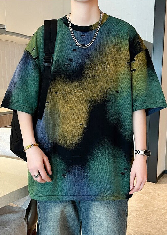 Loch Einzigartige T Shirt Baumwolle Männer Sommer Krawatte Grün