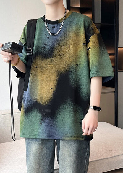 Loch Einzigartige T Shirt Baumwolle Männer Sommer Krawatte Grün