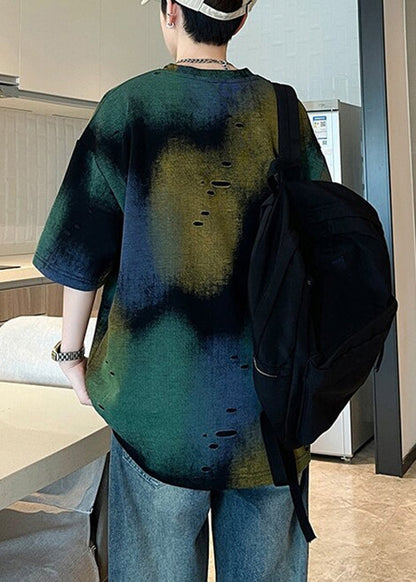 Loch Einzigartige T Shirt Baumwolle Männer Sommer Krawatte Grün