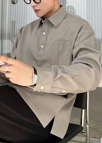 Einzigartige graue Taschen Patchwork Baumwolle Herren Poloshirts Herbst EQ016