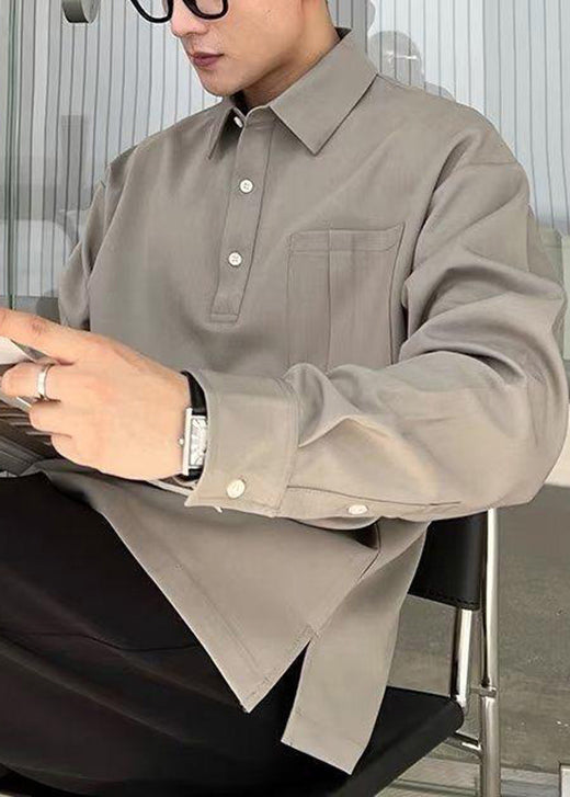 Einzigartige graue Taschen Patchwork Baumwolle Herren Poloshirts Herbst EQ016