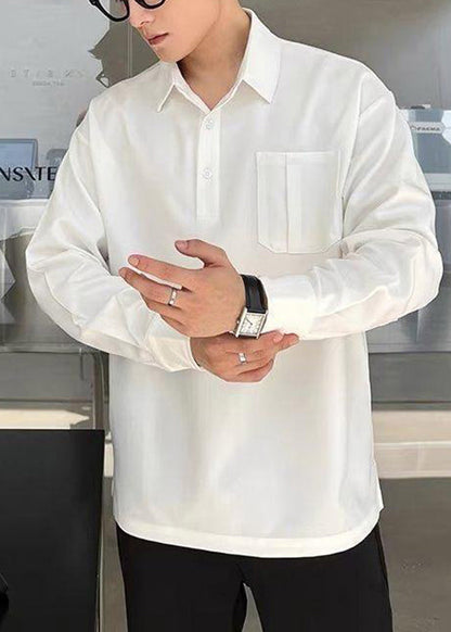 Einzigartige graue Taschen Patchwork Baumwolle Herren Poloshirts Herbst EQ016