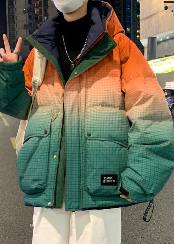 Manteau d'hiver en duvet de canard pour homme, couleur orange dégradé, avec capuche et poches, RM021