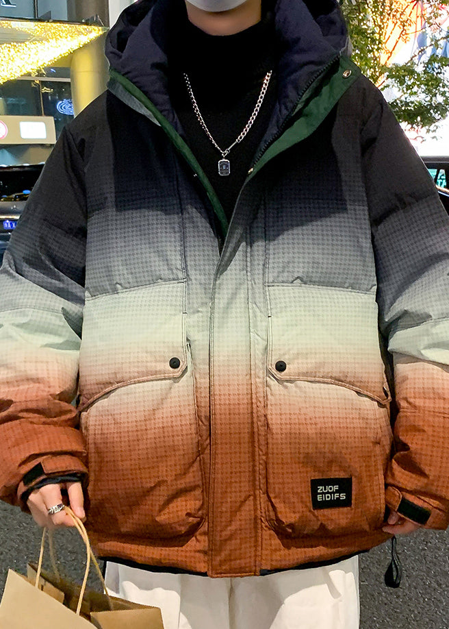 Manteau d'hiver en duvet de canard pour homme, couleur orange dégradé, avec capuche et poches, RM021