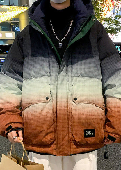 Manteau d'hiver en duvet de canard pour homme, couleur orange dégradé, avec capuche et poches, RM021