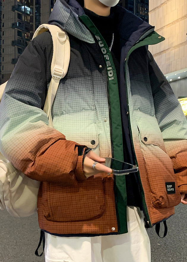 Manteau d'hiver en duvet de canard pour homme, couleur orange dégradé, avec capuche et poches, RM021