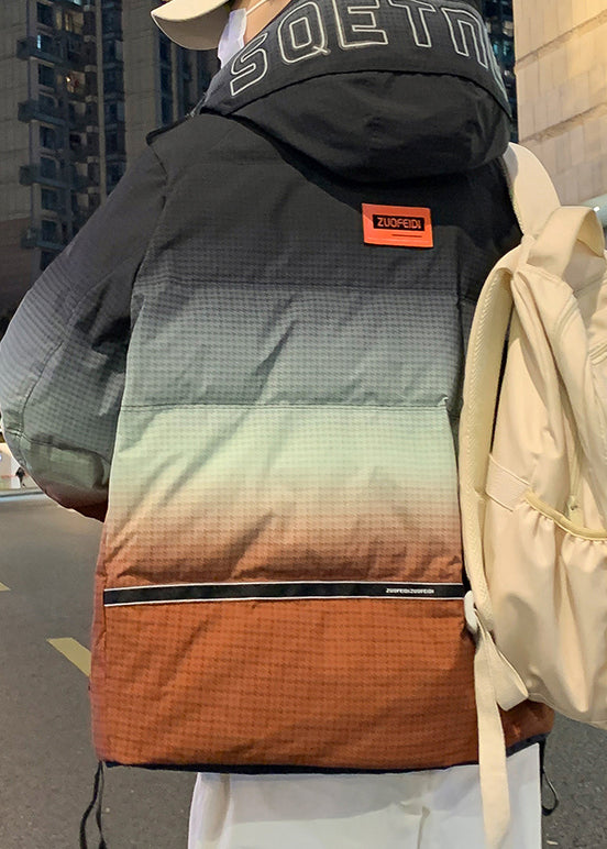 Manteau d'hiver en duvet de canard pour homme, couleur orange dégradé, avec capuche et poches, RM021
