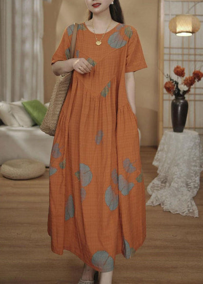 Kleider Unique Orange Baumwolle Oversized Sommer Maxi Print