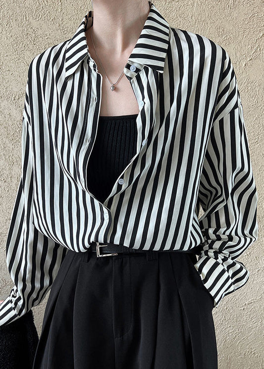 Unique Peter Pan Collar Striped Shirt Long Sleeve QE071