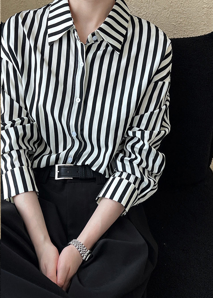 Unique Peter Pan Collar Striped Shirt Long Sleeve QE071