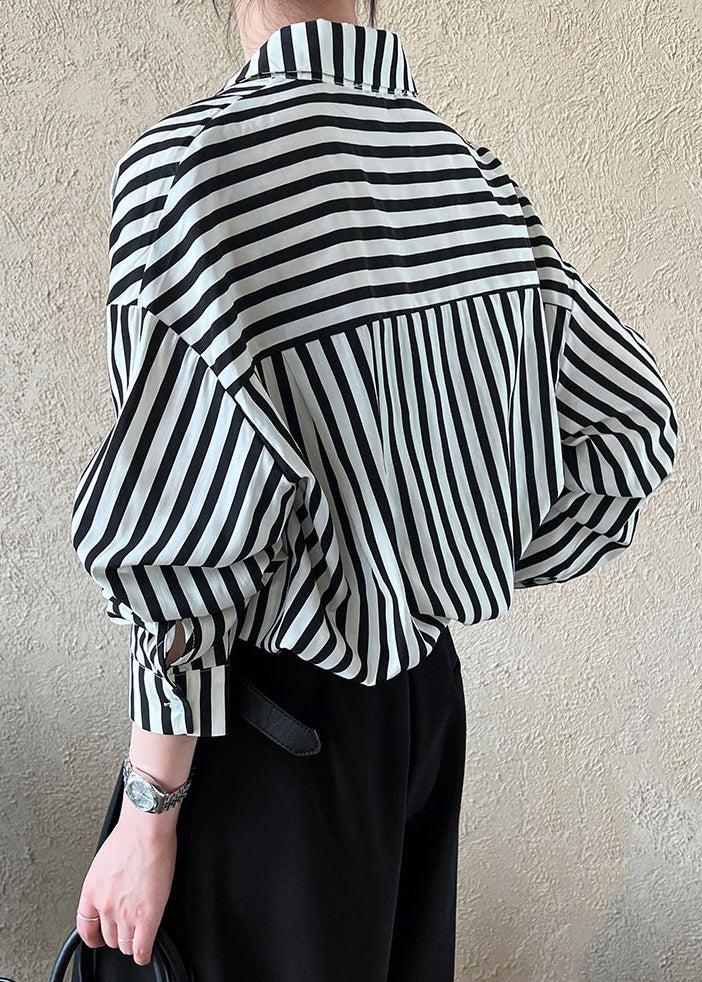 Unique Peter Pan Collar Striped Shirt Long Sleeve QE071