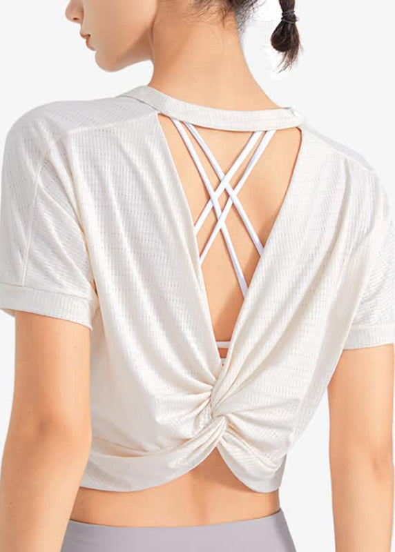 Haut à manches courtes et col rond pour yoga violet