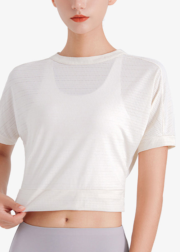 Haut à manches courtes et col rond pour yoga violet