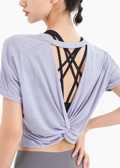 Haut à manches courtes et col rond pour yoga violet