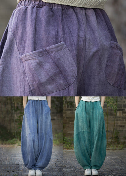 Pantalon en lin à poches tie dye violet unique pour l'été QE052