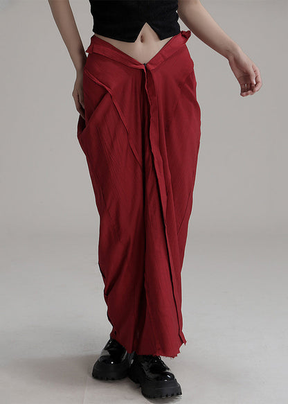 Unique Red Asymmetrical Pockets Cotton Maxi Skirts Summer Ada Fashion