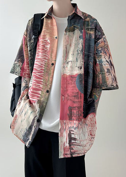 Chemises d'été originales en coton à boutons pour hommes, design rouge