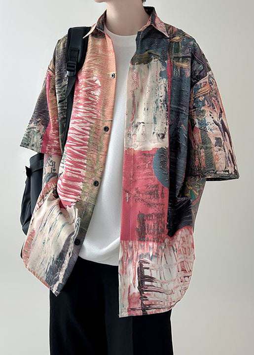 Chemises d'été originales en coton à boutons pour hommes, design rouge