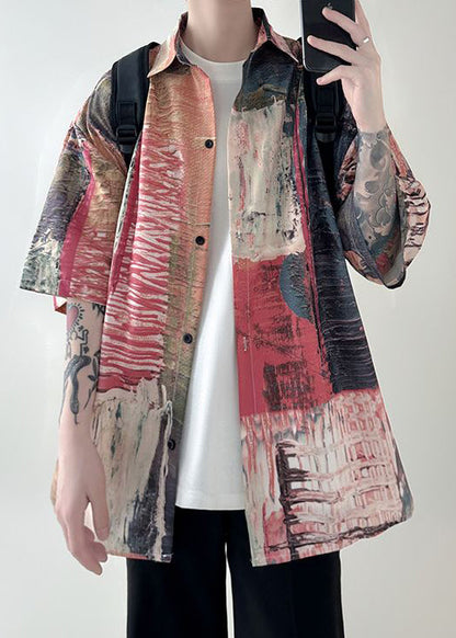 Chemises d'été originales en coton à boutons pour hommes, design rouge