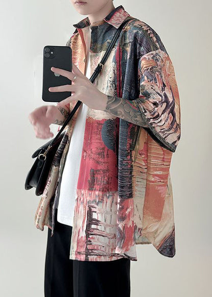 Chemises d'été originales en coton à boutons pour hommes, design rouge