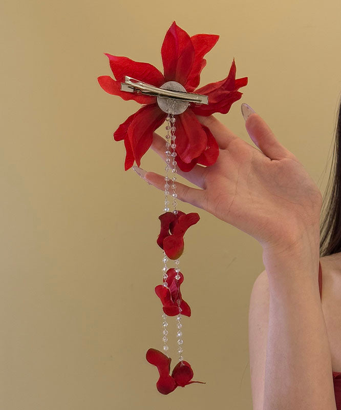 Seed Hairpin Unique Floral Tassel Pearl Red
