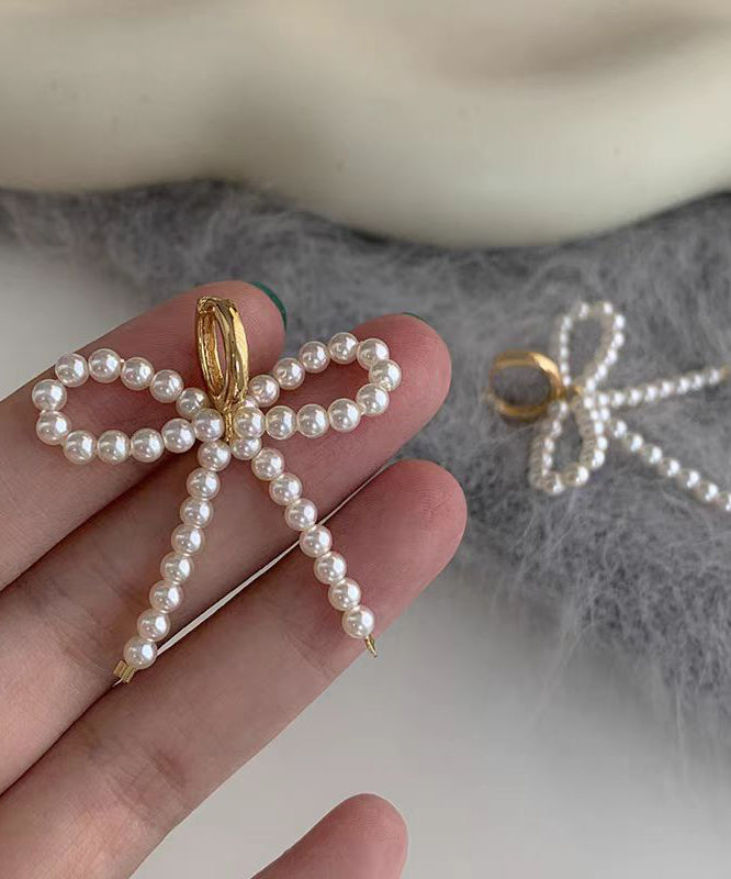 Silver Unique Bow Stud Sterling Beads Silk Earrings