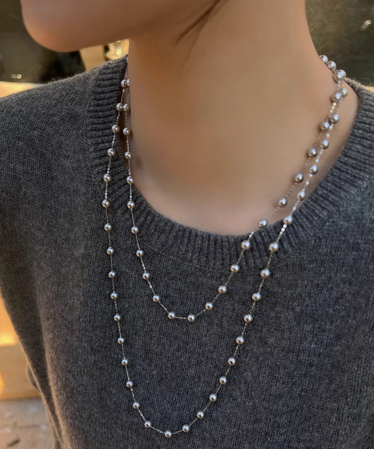 Einzigartige Seiden-Sterlingsilber-Perlen-Kristall-Gliederkette YR012
