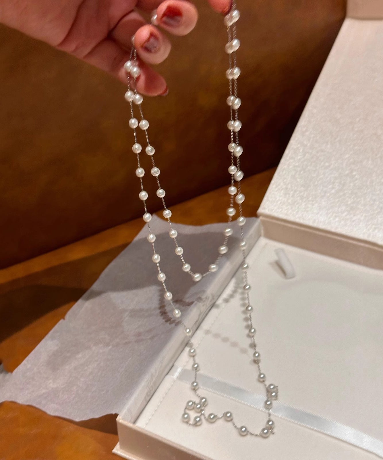 Einzigartige Seiden-Sterlingsilber-Perlen-Kristall-Gliederkette YR012