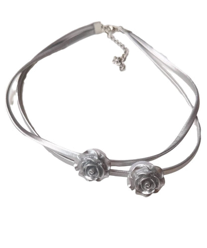 Unique Seiden-Halsband aus Sterlingsilber mit Rosenmotiv, zweilagig, PO060