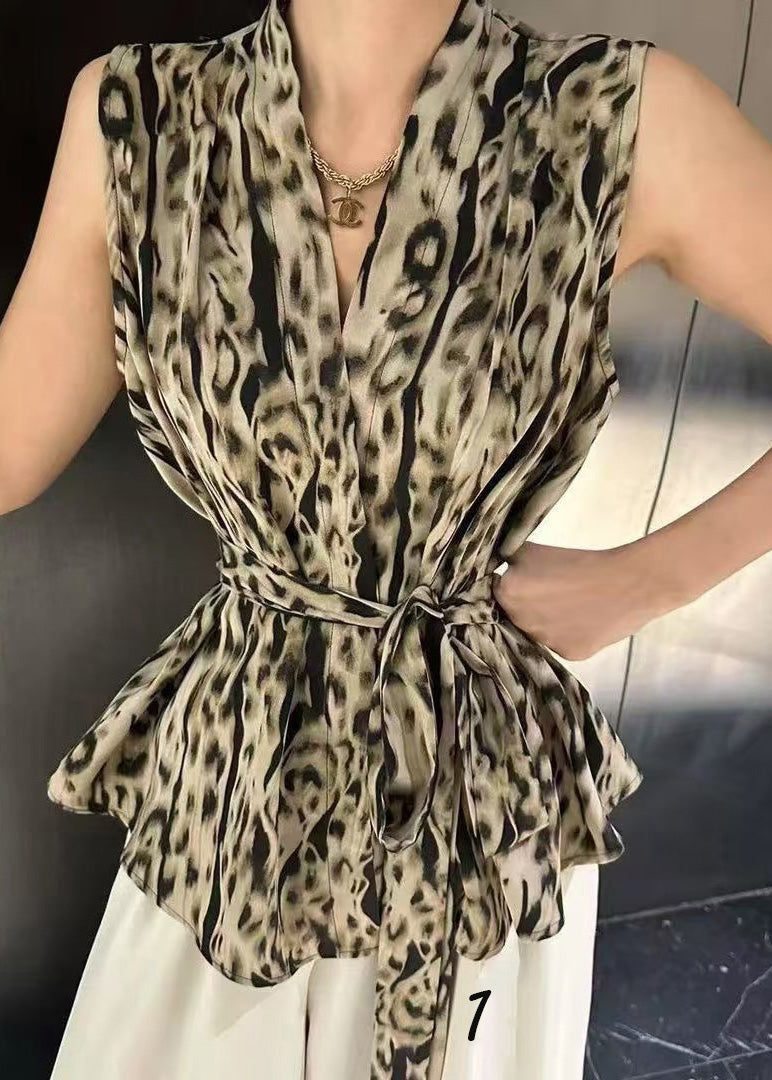 Gilet sans manches à nouer à la taille en élasthanne imprimé