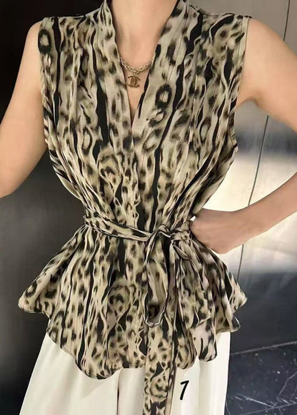 Gilet sans manches à nouer à la taille en élasthanne imprimé