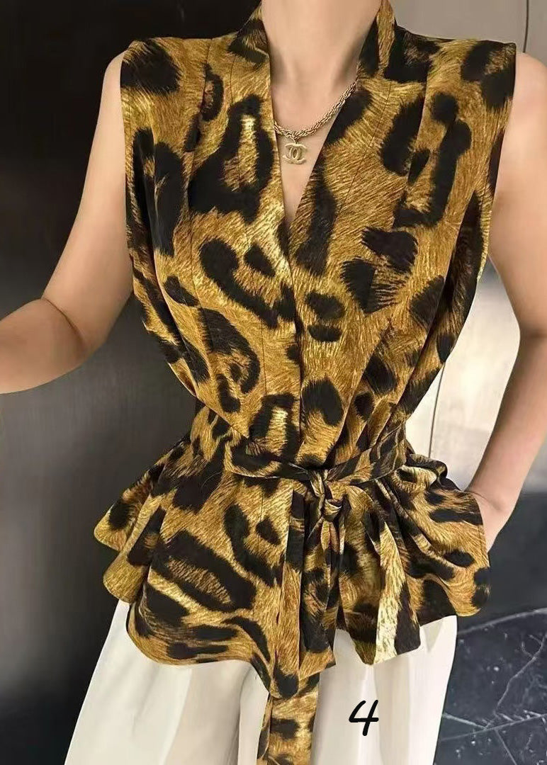 Gilet sans manches à nouer à la taille en élasthanne imprimé