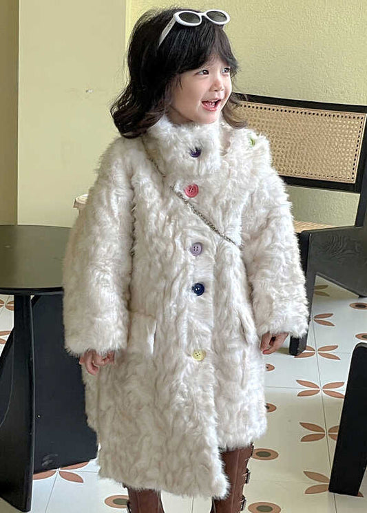 Unique Weißer Asymmetrischer Patchwork Mädchen Kunstpelzmantel WinterTG020