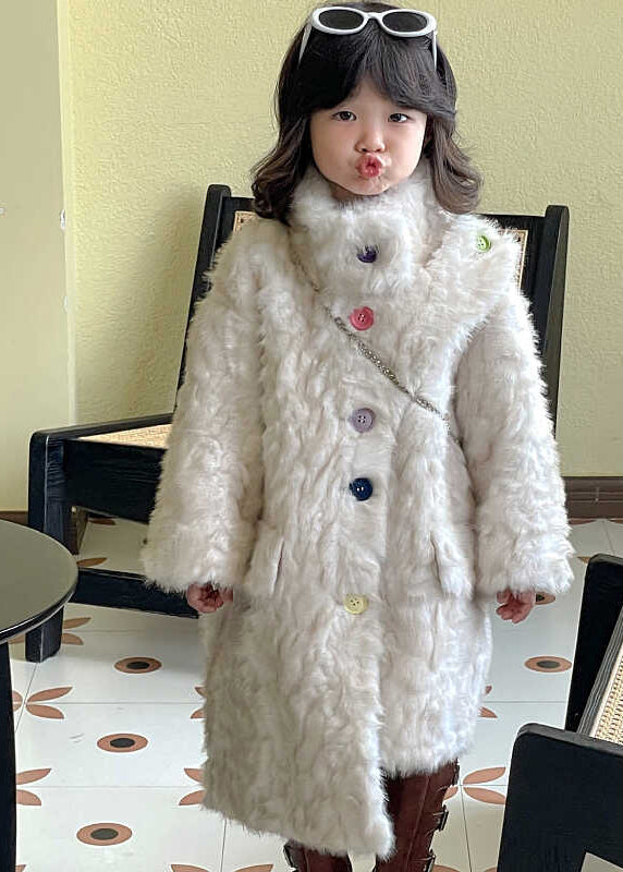 Manteau en fausse fourrure asymétrique blanc unique pour fille, hiver TG020