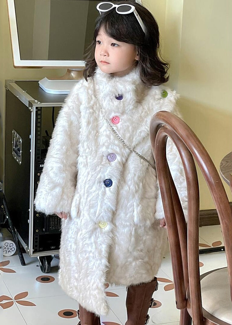 Manteau en fausse fourrure asymétrique blanc unique pour fille, hiver TG020