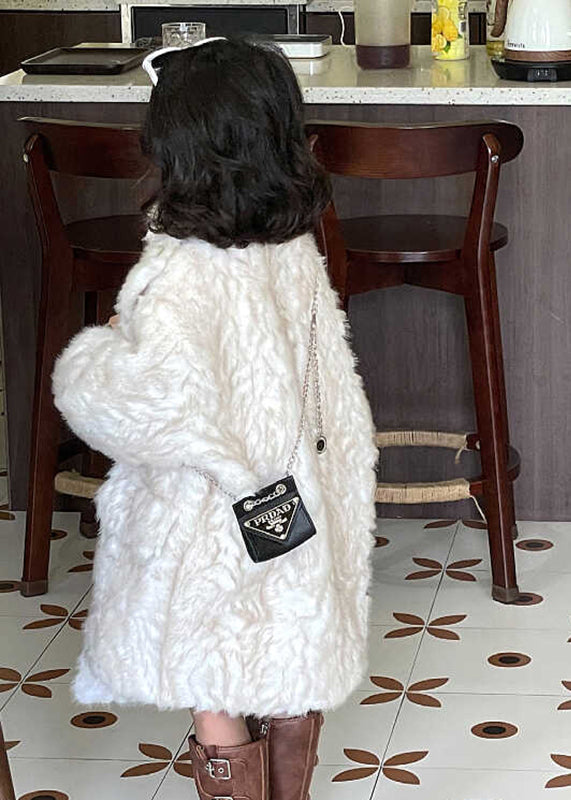 Manteau en fausse fourrure asymétrique blanc unique pour fille, hiver TG020