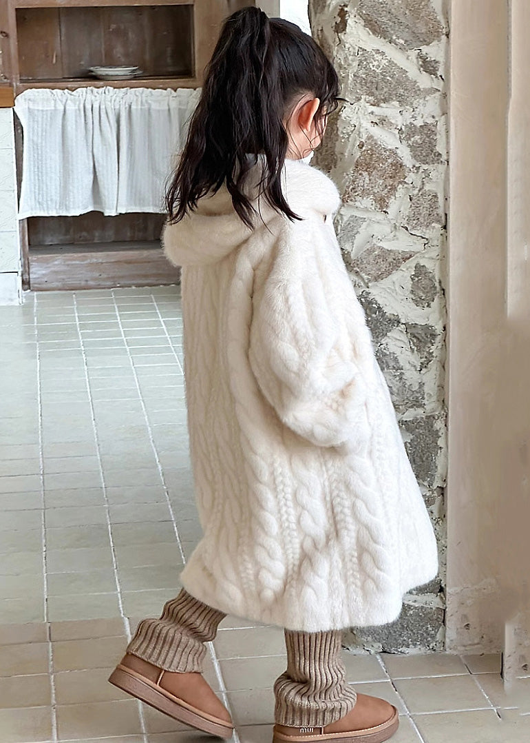 Manteau à capuche en velours de vison pour enfant, bouton blanc unique, hiver TG017