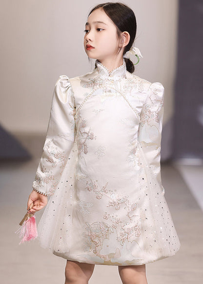 Tulle Long Brodé Blanc Unique Patchwork Vacances Filles