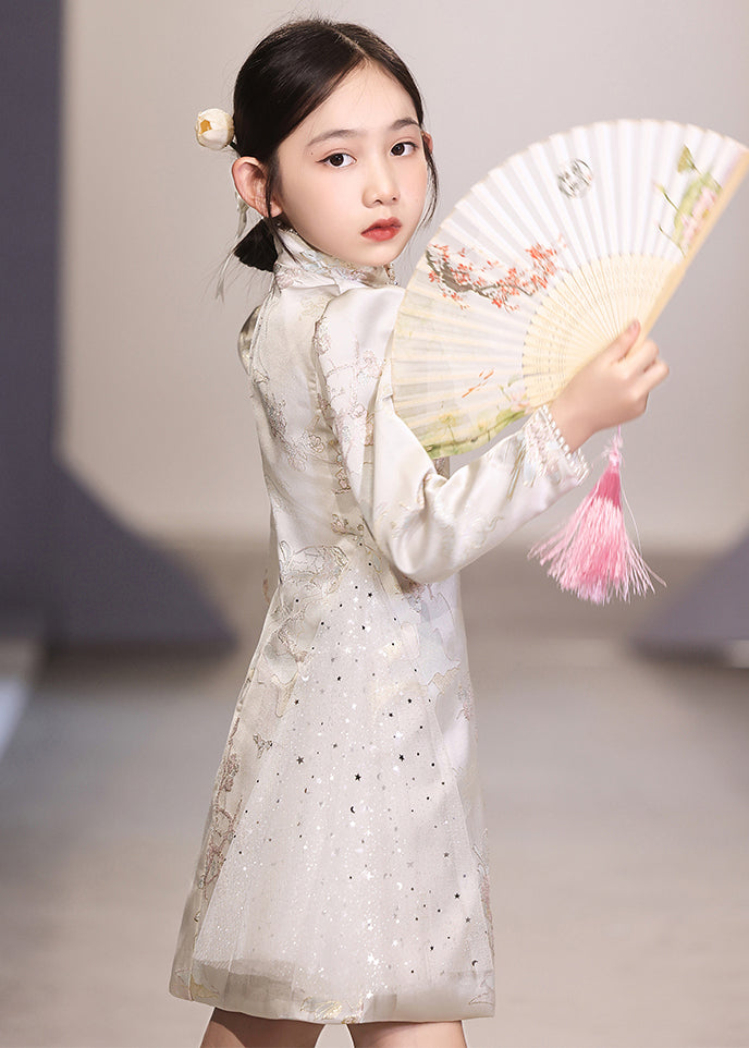 Tulle Long Brodé Blanc Unique Patchwork Vacances Filles