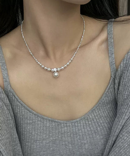 Collier pendentif unique en argent brisé avec perle blanche et zircon ZZ003