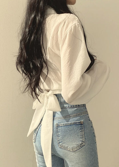 Chemises à col lanterne uni et manches Peter Pan Unique blanches