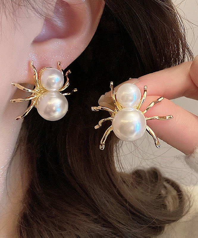 Unique White Sterling Silver Alloy Pearl Spider Stud Earrings QU033