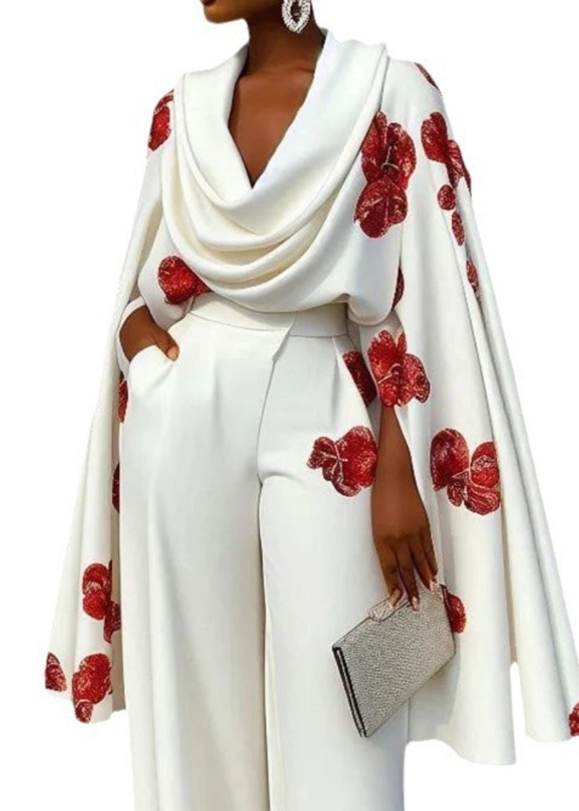 Hauts uniques à col blanc et manches cape tortue en coton imprimé