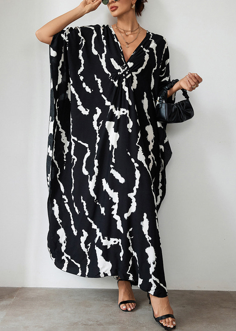 Vacation Style Blue Cotton Printed Beach Robe Dress Summer VC071