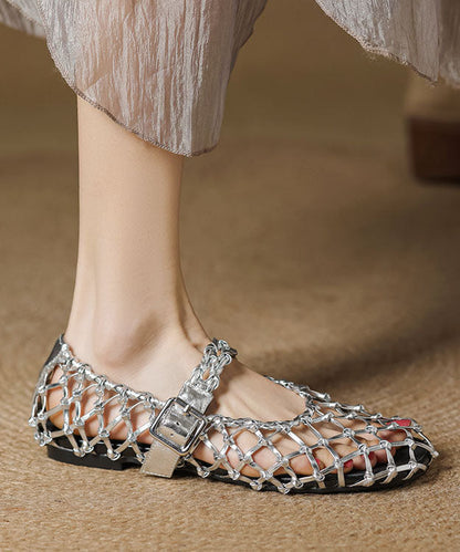 Style Flat Out Breathable Sandals Silver Hollow Vacation Woven