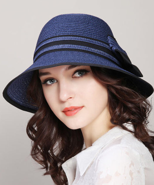 Versatile White Bow Beach Straw Woven Sun Hat Foldable II049