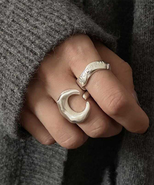925 Two Graphic Vintage Rings Silver Set Piece Moon
