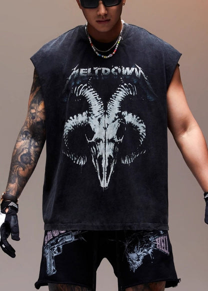 Débardeur sans manches en coton vintage imprimé lettres pour homme, noir