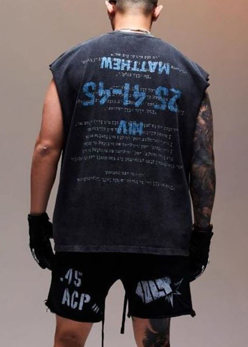 Débardeur sans manches en coton vintage imprimé lettres pour homme, noir